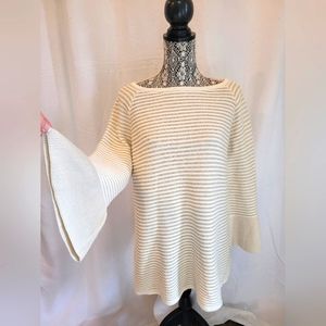 NEW WTAGS CHICO Sweater Cream&Gold Sparkly Strip Accents  Sz 3 XL Loose Fitting